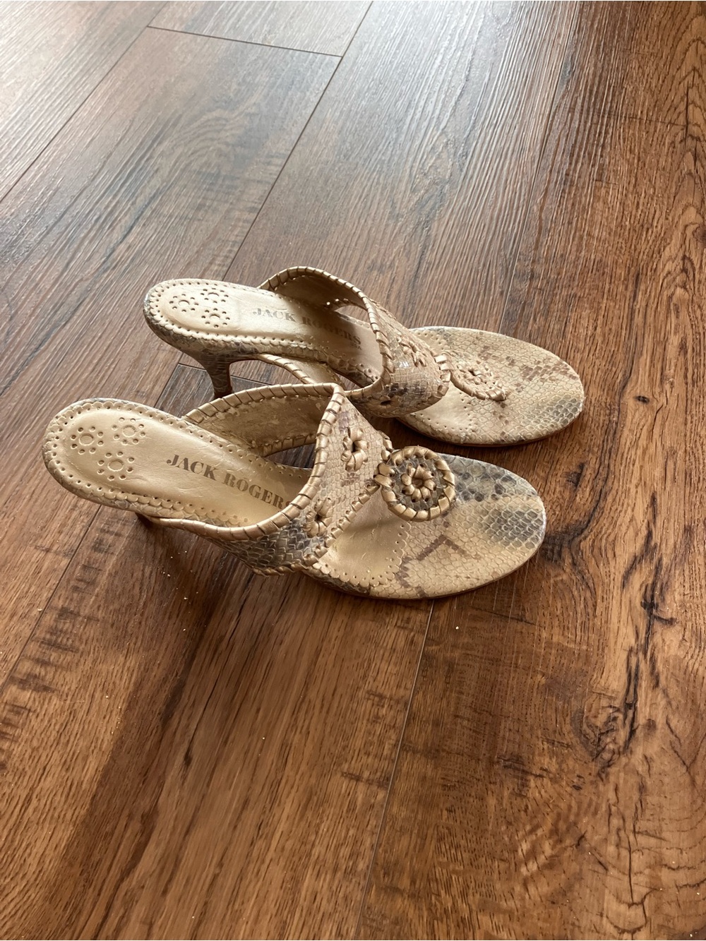 Jack Rogers Gold Snake-Embossed Heeled Mules